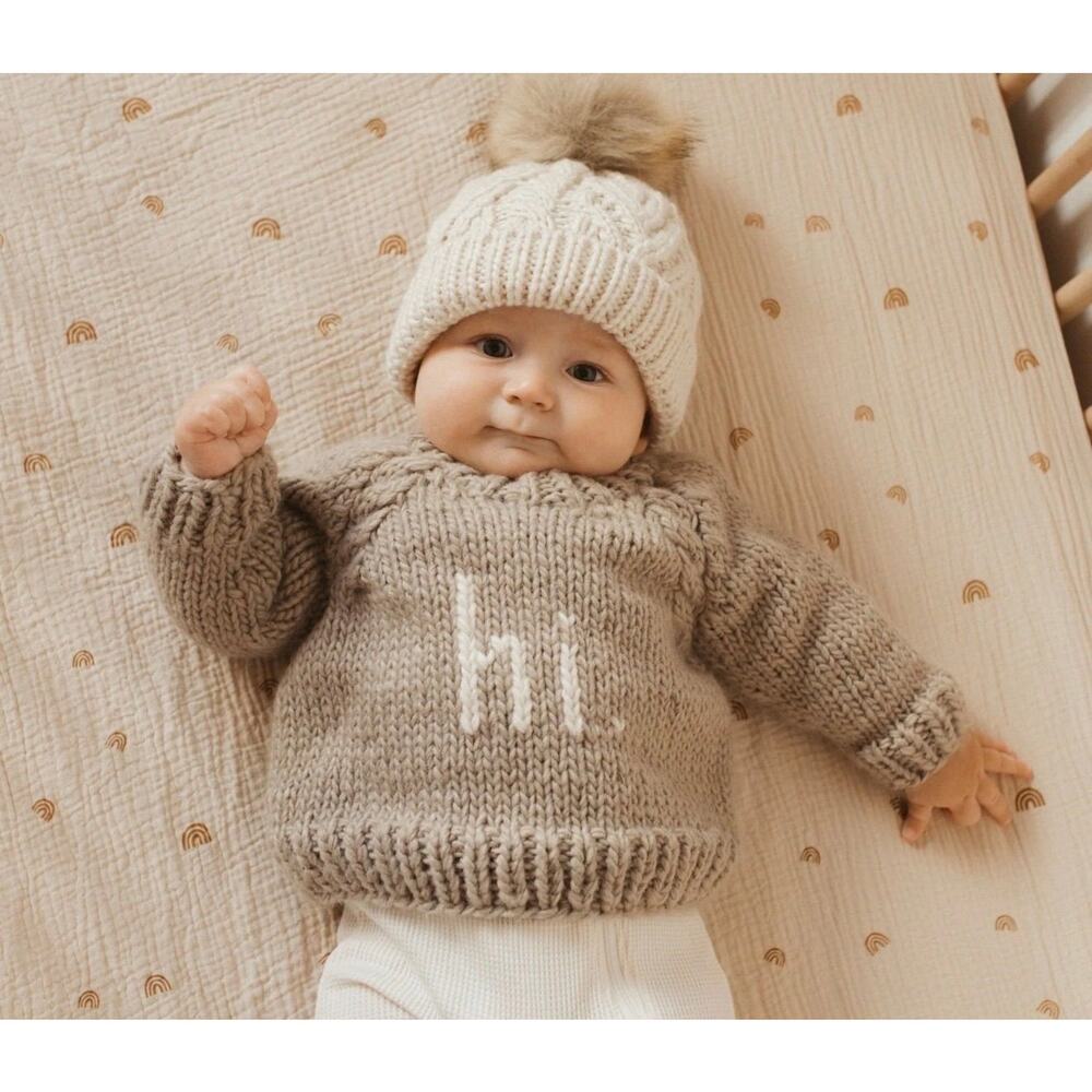 Huggalugs NWT hi. pebble crew neck hand knit chunky sweater /  baby 6-12